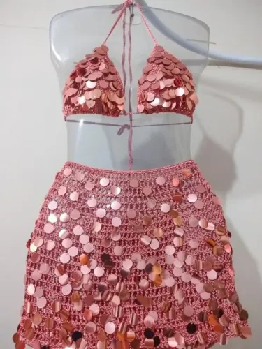Conjunto luxo de Crochê todo paete