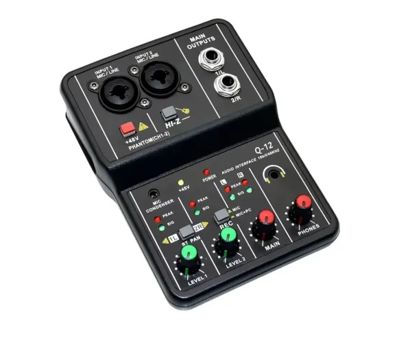 Interface de Áudio Teyun Q12 USB Placa de Som 48V Phantom