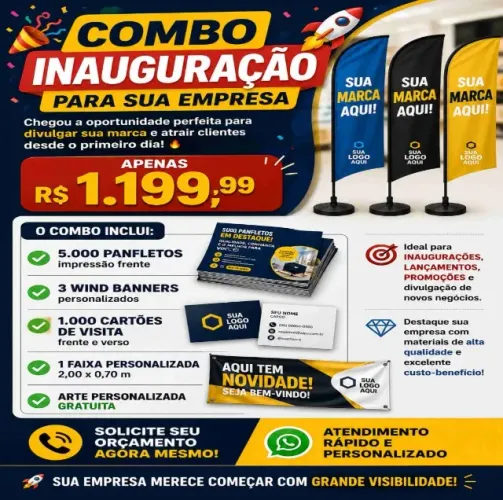Promoção inauguração! 1000 cartões de visita + 5000 panfletos+3 wind banner