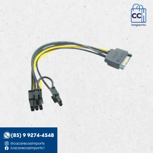 Cabo Divisor SATA 15 Pinos para PCIe 6+2 Pinos | Novo | Pronta Entrega