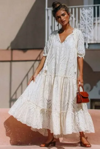 Vestido laise bordada 100% algodão 