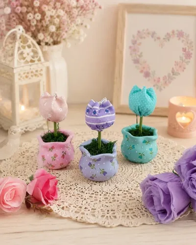 Trio de vasos com tulipas de tecido P
