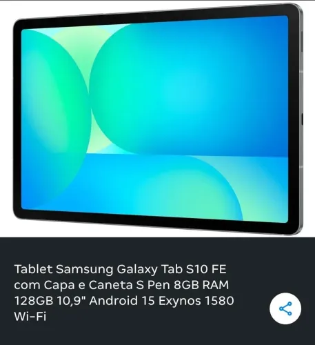 Tablet Samsung Galaxy TAB S10FE com capa e caneta S pen 8GB RAM , 128GB, 10,9" Android 15