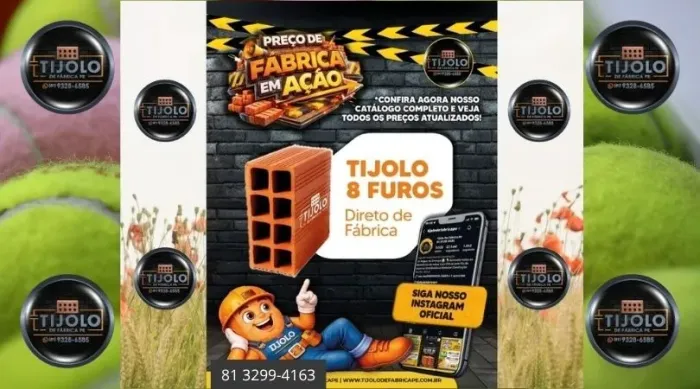 tijolo 8 furos fabricado com matéria prima selecionada 