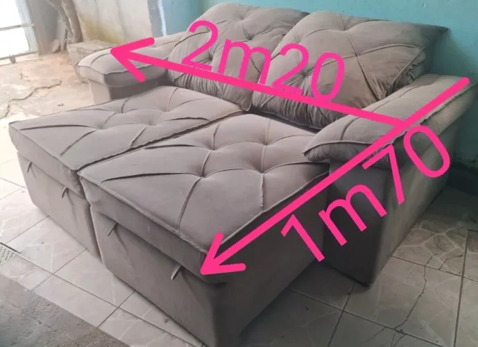 Sofa alto padrão molas ensacadas retrátil e reclinavel em tecido suede aveludado cor bege