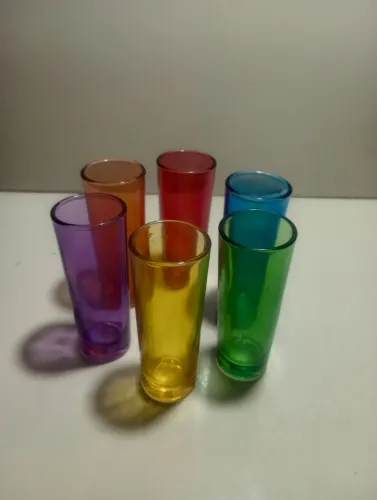 Conjunto 6 Copinhos Coloridos 64ml Shot Dose Vidro Novo na Caixa Útil Bazar