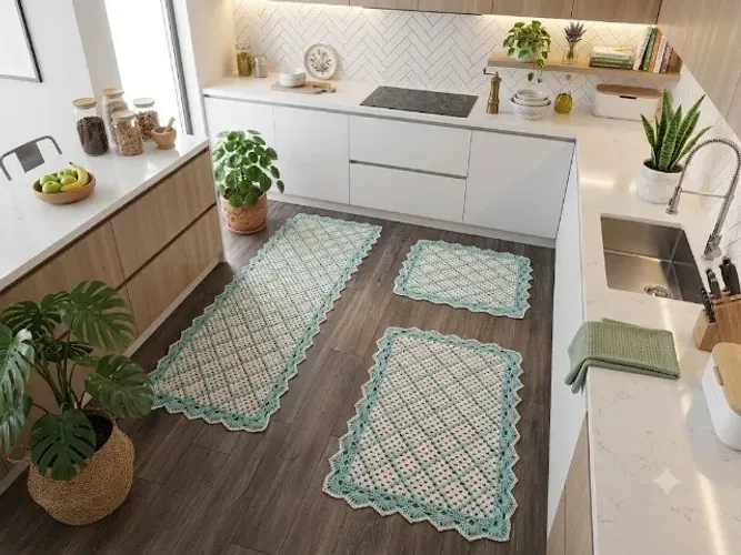 Kit passadeira para cozinha com 3 peças verde água