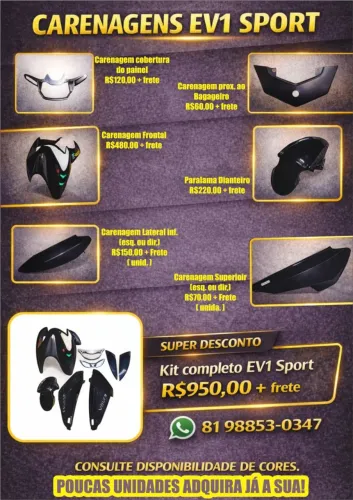 Carenagens voltz EV1 SPORT e EVS 