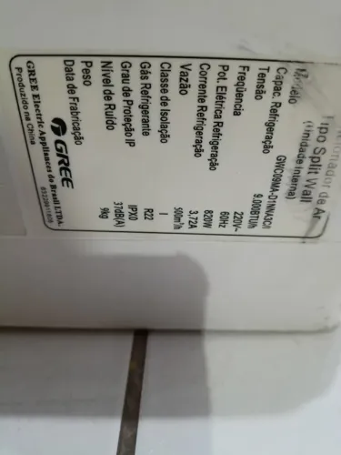Vendo evaporadora gree 9.000 BTUs para gás R22