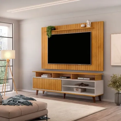 Combo Painel Lume Cedro com Rack Flow Cedro.Bali Frete Grátis até 12 x