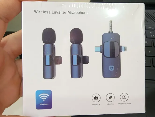 Microfone Lavalier Sem Fio para Celular - Vlog, Entrevista e Live