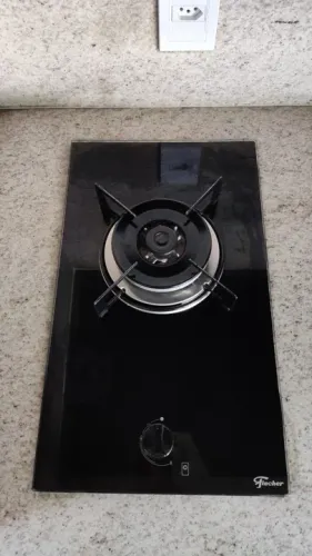 Cooktop a Gás Fischer 1 Boca Tripla Chama Mesa Vidro Preto Bivolt