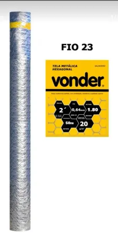 Tela metálica hexagonal, 23 BWG x 1,8 m, com 50 m, galinheiro, Vonder 