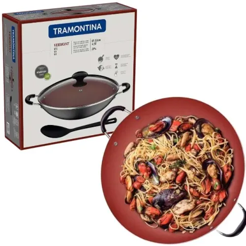 Panela Frigideira Tramotina Vermont Wok 32cm Alumínio Com Colher 3X SEM JUROS
