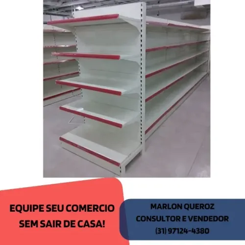 Gondola de Centro Branca Com Porta Etiqueta