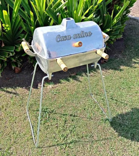 Churrasqueira de Alumínio 37cm completa com 2 cabos na grelha + suporte