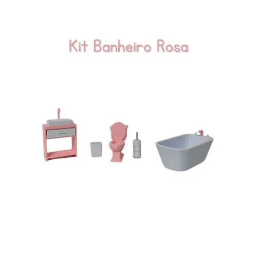 KIT MINIATURA MÓVEIS REALISTA PARA CASA DE BONECA POLY BANHEIRO TOILET COR ROSA BEBÊ