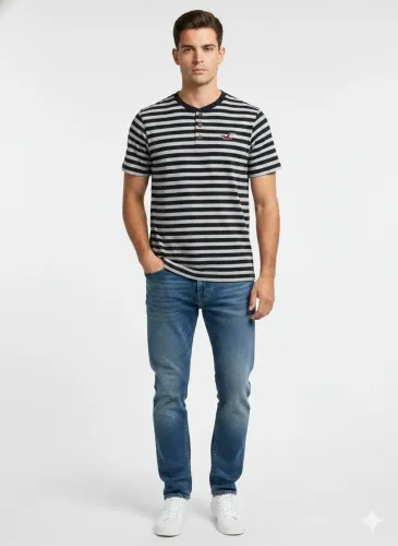Camisa Polo Hollister Original M | Cinza e Listras Azuis | Importada NY