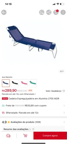 Cadeira de praia para banho de sol com pouco uso, semi-nova