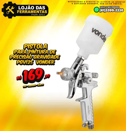 Pistola Para Pintura de Precisão Gravidade PGV125 Vonder