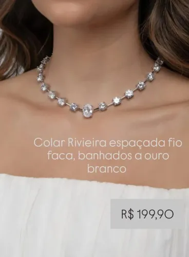 Colar Rivieira Espaçada Fio Faca Banhado a Ouro Branco