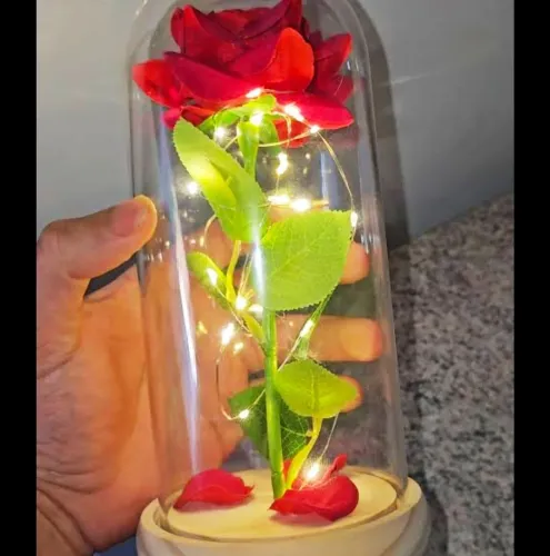 Luminária rosa eterna com LED especial Dia dos Namorados