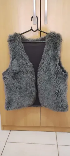 Colete feminino pelinho inverno elegante cinza