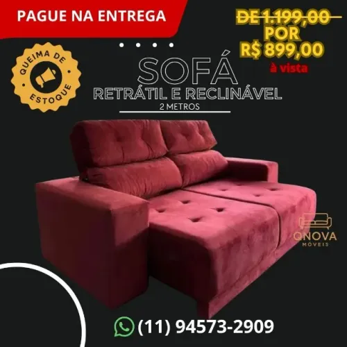 Só Hoje! Sofá 2 metros retrátil e Reclinável