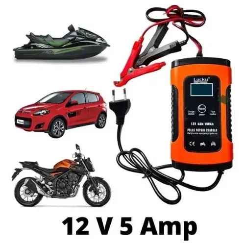 Carregador de Bateria Automotivo Moto - 12v 5a Lucky