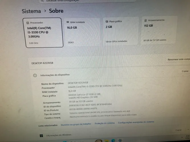 Gabinete i5 16Gb GeForce GT