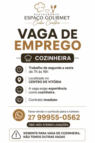 Vaga de emprego cozinheira