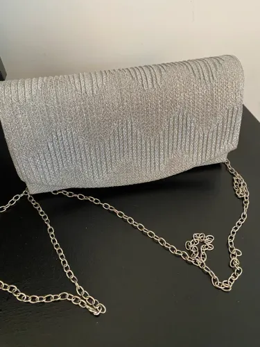 Bolsa Clutch Prata Com Brilho Festa / Casamento (Com Alça De Corrente)