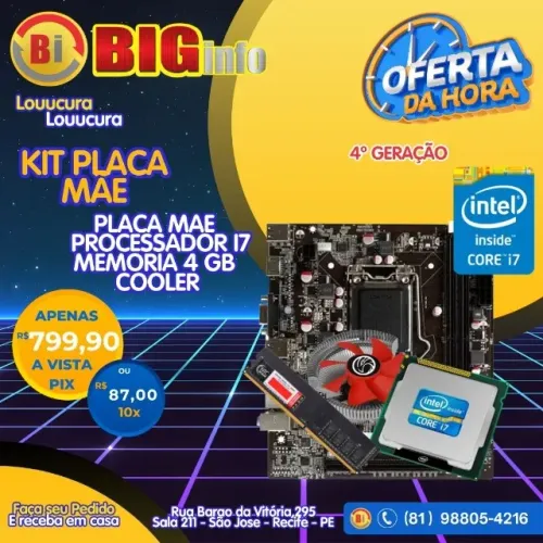 Kit Placa Mae Intel I7 4770+ Placa Mãe + Cooler + 4Gb DDR3 - Em ate 10x Fixas 