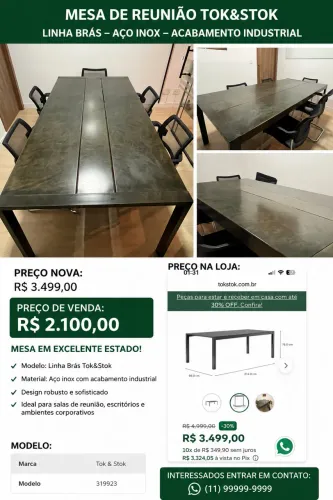 Mesa de Reunião Tok&Stok Linha Brás - Aço Inox