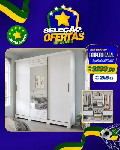 Roupeiro casal espelhado 100%MDF 