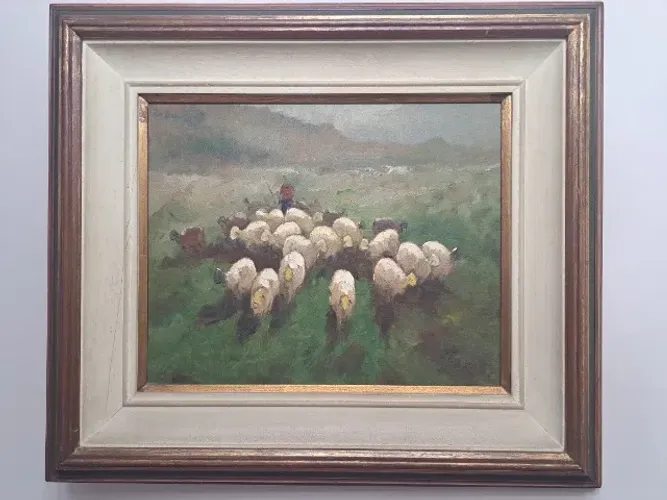 Quadro Óleo Paulo Marinho 1986 Rebanho Original - 41x33