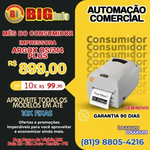 Impressora Termica de Etiquetas Argox Os 214 - Em ate 10x Fixas