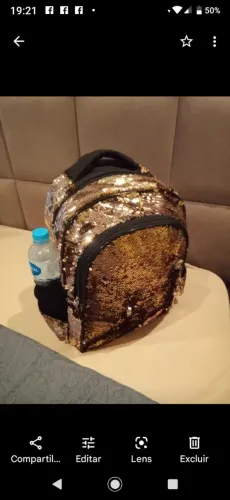 Mochila escolar c lantejoulas linda