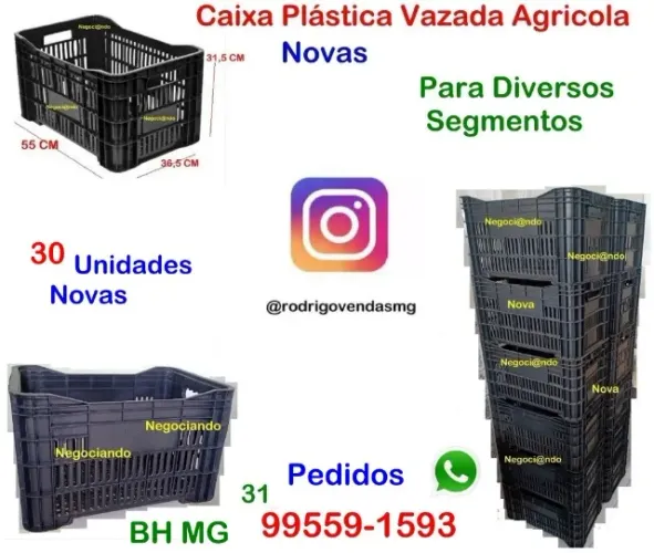 Caixas Agrícola Plástica vazada 30 peças agro indústria loja auto padaria Estoque casa
