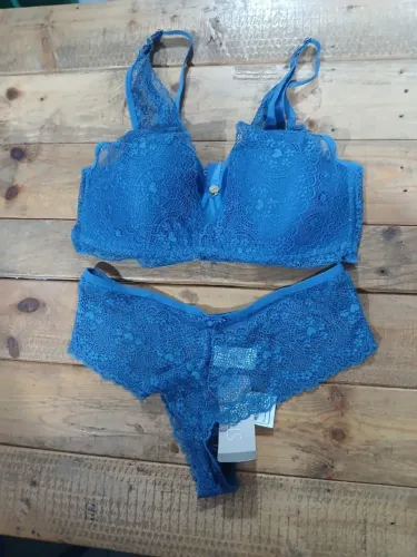 CONJUNTO SUTIÃ E CALCINHA AZUL TAMANHO P VALOR 39,99