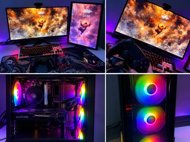 PC Gamer Completo Ryzen 5 5600X + RX 5700 XT + 2 Monitores + Controle PS5