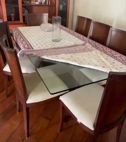 Mesa vidro herval com 8 cadeiras