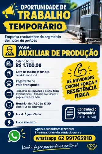AUXILIAR DE PRODUÇÃO - ÁGUAS CLARAS - DF