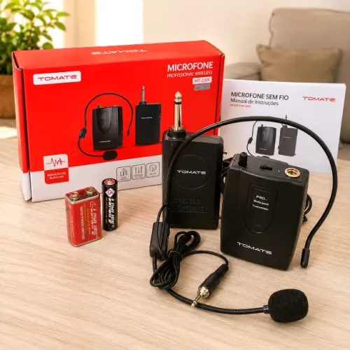 Microfone Profissional Sem Fio com Headset de Lapela Tomate Mt-2205