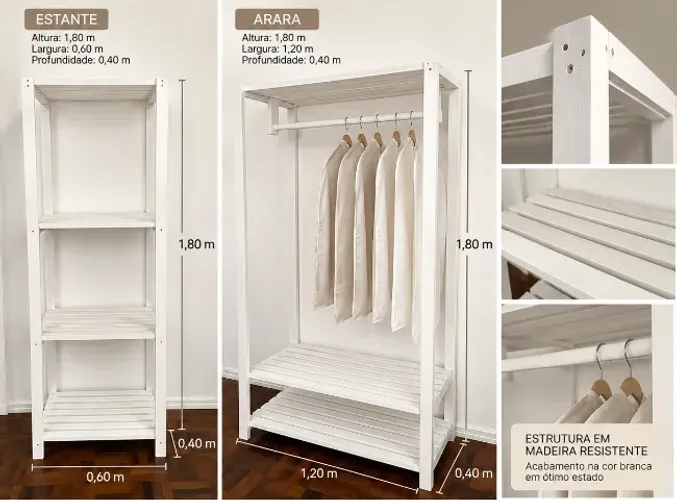 Arara cabideiro guarda roupas e Estante