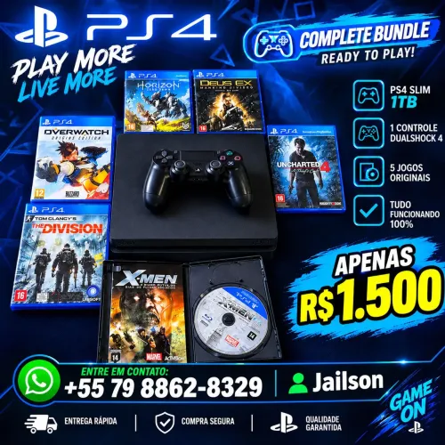 PS4 1TB + Controle - jogos