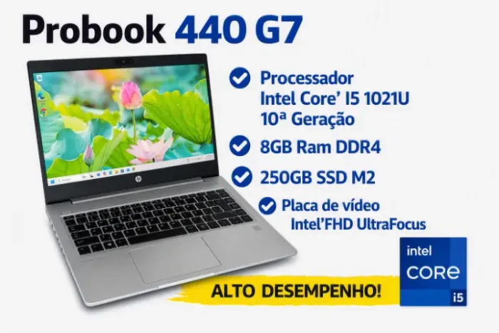Notebook 440 HP Intel Core I5 10210U , 8GB Ram , 256Gb SSD , Biometria , Top Fino
