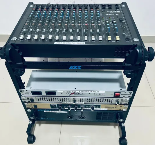 Mesa de Som Profissional Completa + Rack + Amplificador - Som para Eventos/Igreja