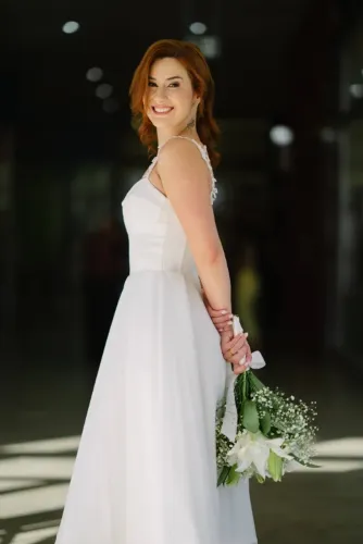 Vestido De Noiva Midi Off White Atelier Bárbara Melo