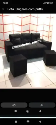 Sofá 3 lugares com 2 puffs 